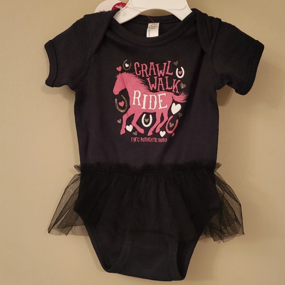 NWT "Crawl,Walk,Ride" black onesie/bodysuit with attached tutu